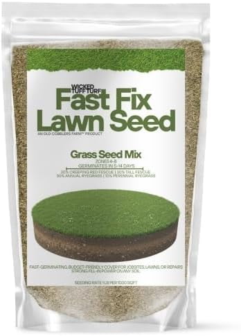 Old Cobblers Farm™ Wicked Tuff Turf Fast Fix Lawn Seed – Rapid Growth Blend for Patch Repair, Overseeding & New Lawns – Durable, Thick Green Coverage (5 lbs | 10 lbs | 15 lbs | 20 lbs)(5lbs)