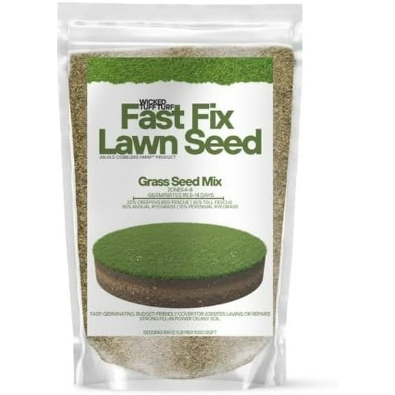 Old Cobblers Farm Wicked Tuff Turf Fast Fix Lawn Seed Rapid Growth Blend for Patch Repair, Overseeding & New Lawns Durable, Thick Green Coverage (5 lbs | 10 lbs | 15 lbs | 20 lbs)(5lbs)