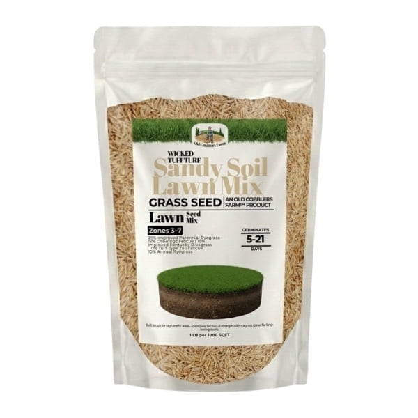 Old Cobblers Farm™ Wicked Tuff Turf Sandy Soil Lawn Mix – Deep Root Grass Seed Blend for Fast Establishment, Dry Soil Performance & Strong Coverage (5 lbs | 10 lbs | 15 lbs | 20 lbs) (5lbs)