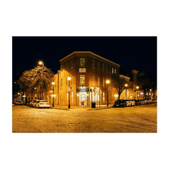 Old Cobblestone Fells Point - Baltimore Maryland Photography Nightlife Street Photography Cityscape Architecture Vintage City Unframed Wall Art Print 20 x 28 inches