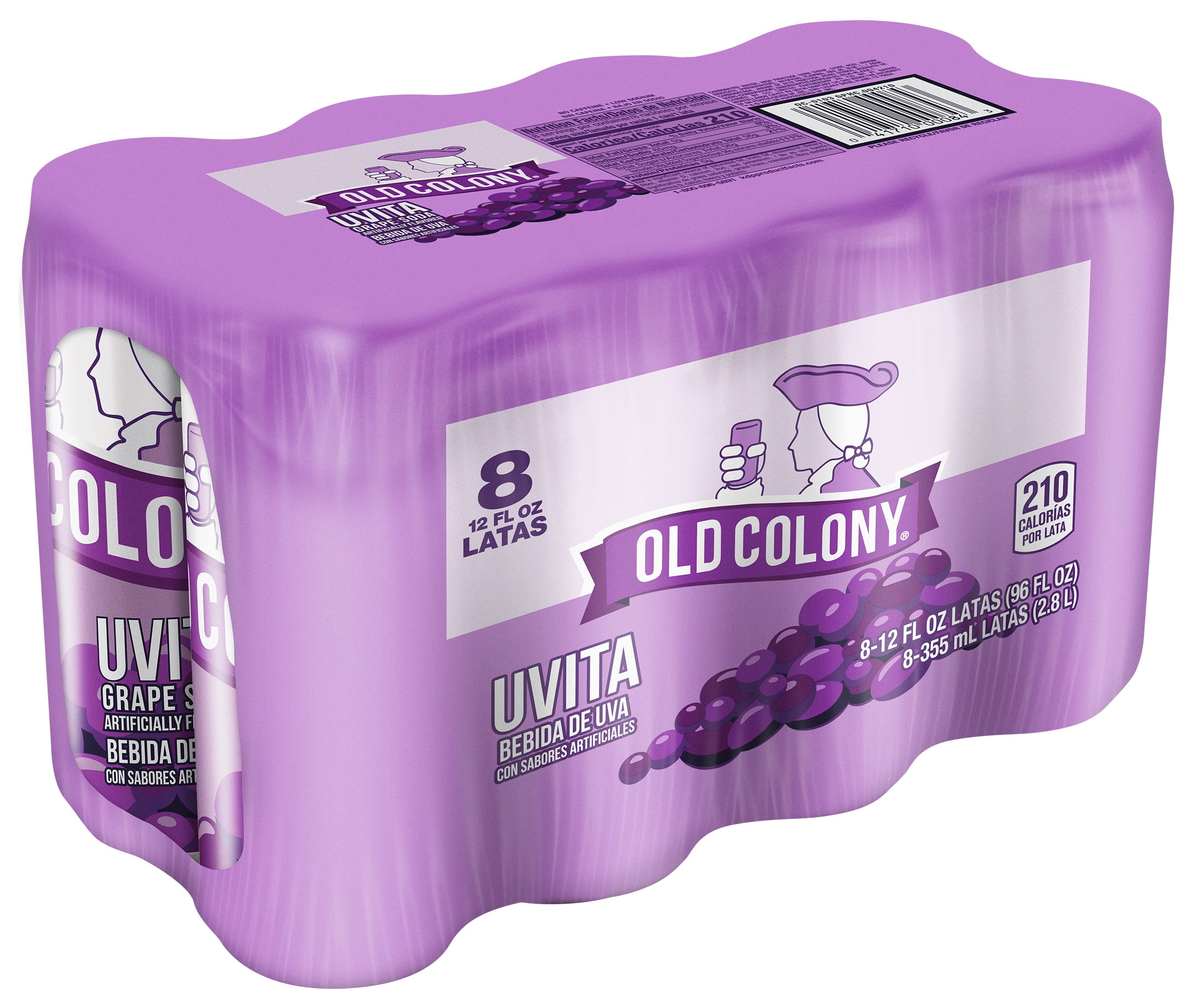 Old Colony Grape, Soda Drink, 8 Pack, 12 fl oz Aluminum Can, Allergens Not Contained