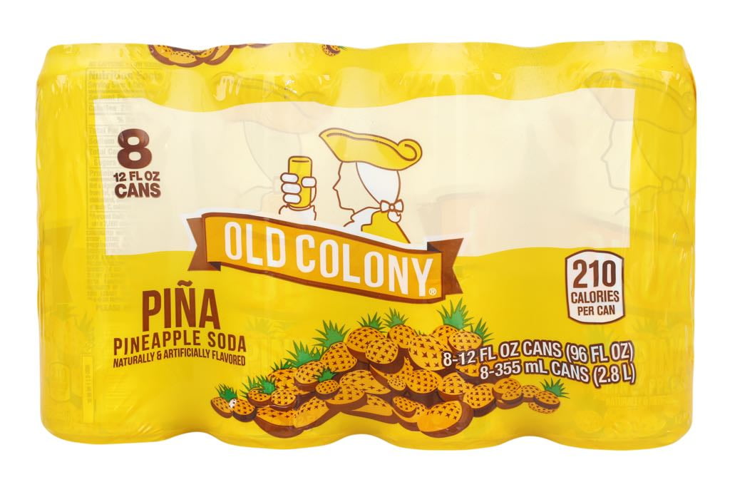 Old Colony Pineapple Soda Pop, 12 fl oz, 8 Pack Aluminum Cans, Allergens Free