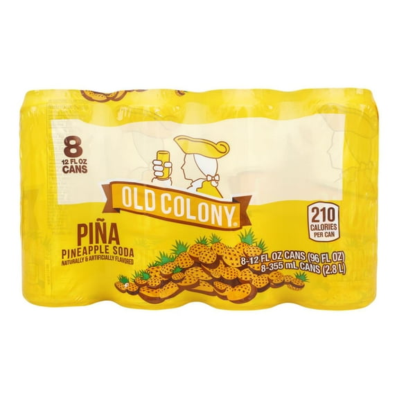 Old Colony Pineapple Soda Pop, 12 fl oz, 8 Pack Aluminum Cans, Allergens Free