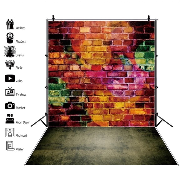 Old Colorful Gradient Color Graffiti Brick Wall Cement Floor Photography Background Photo Backdrop Photocall Photo Studio