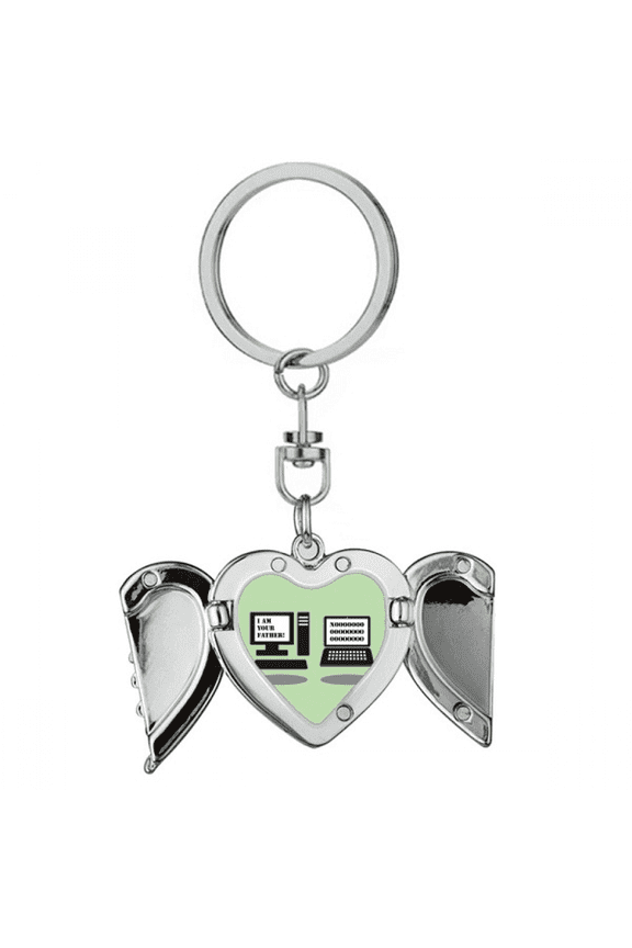 Old Computer Notebook Art Deco Fashion Heart Angel Wing Key Chain Holder