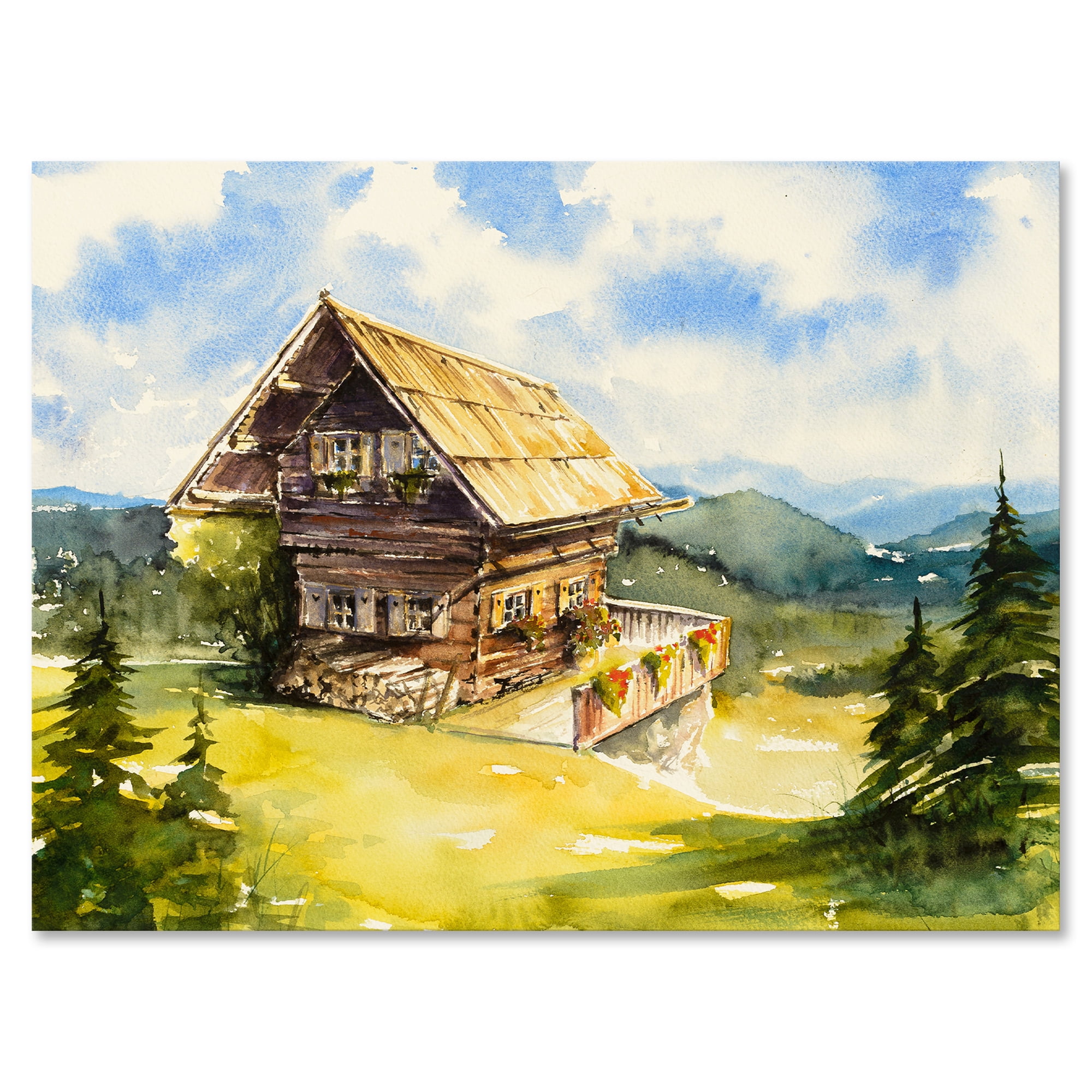 Old Cottage At Summer With Peaceful Landscape 8 in x 12 in Painting Canvas Art Print, by Designart