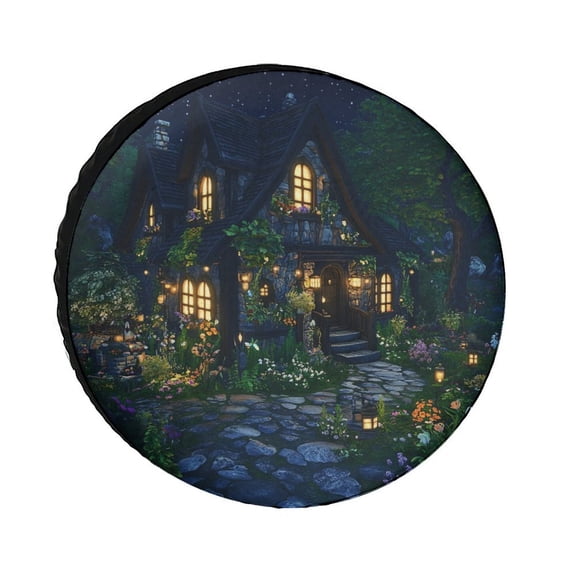 Old Cottage in The Forest Heavy Duty Spare Tire Cover Woodland Cottage Weatherproof Wheel Protectors Universal Fit for Trailer SUV Truck Camper Travel Trailer 12inch