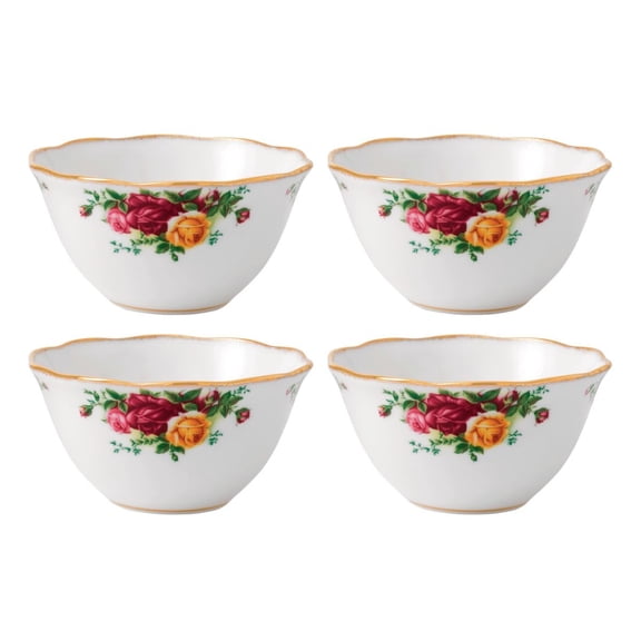 Old Country Roses Set of 4 All-Purpose Bowls Fine Bone China, Floral & Gold Trim