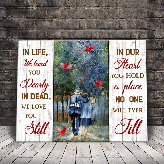 Old Couple, Cardinal Bird - In Life, We Loved You Dearly, In Dead, We Love You Still, In Hour Heart 11 x 17 Inch Poster