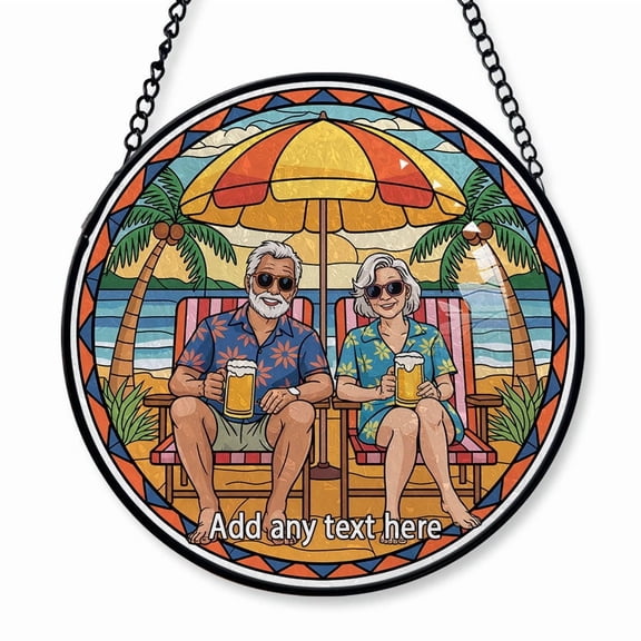Old Couple Stained Glass Suncatcher Window Hanging Unique Personalized Window Hanging for Retired Grandparents, Christmas 2025 Holiday Keepsake