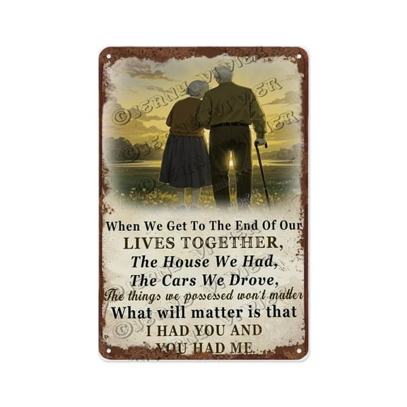 Old Couple Sunset Love Saying 12x16 Inch Metal Sign | Romantic Quote Decor for Couples | Perfect Wedding or Anniversary Gift | Sunset Love Wall Art