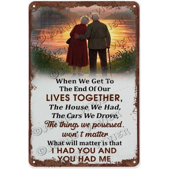 Old Couple Sunset Love Saying 12x16 Inch Metal Sign | Vintage Romantic Quote Decor | Perfect for Couples and Anniversary Day Gifts | Ideal Wall Art for Home