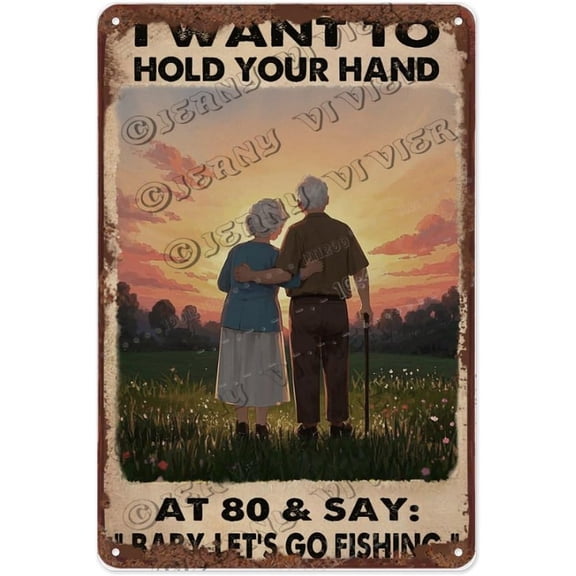 Old Couple Sunset Love Saying 12x16 Inch Metal Sign | Vintage Sunset Love Quote | Romantic Wall Art for Couples, Anniversaries, or Wedding Gift