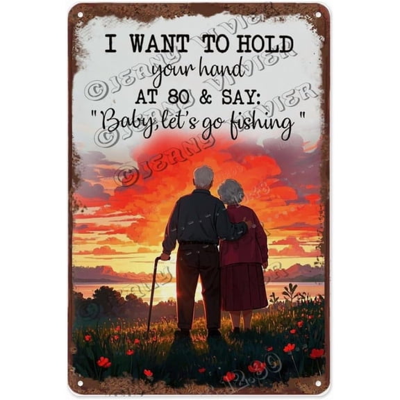 Old Couple Sunset Love Saying 8x12 Inch Metal Sign | Vintage Romantic Wall Art | Gift for Weddings, Anniversaries, or Valentine's Day