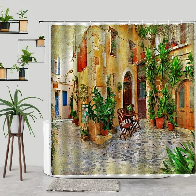 Old Courtyard Tapestry Rome Italy Country Historic Houses Stone House Wooden Door Tapestry Wall