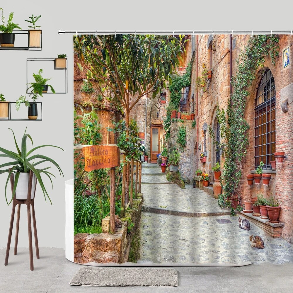 Old Courtyard Tapestry Rome Italy Country Historic Houses Stone House Wooden Door Tapestry Wall