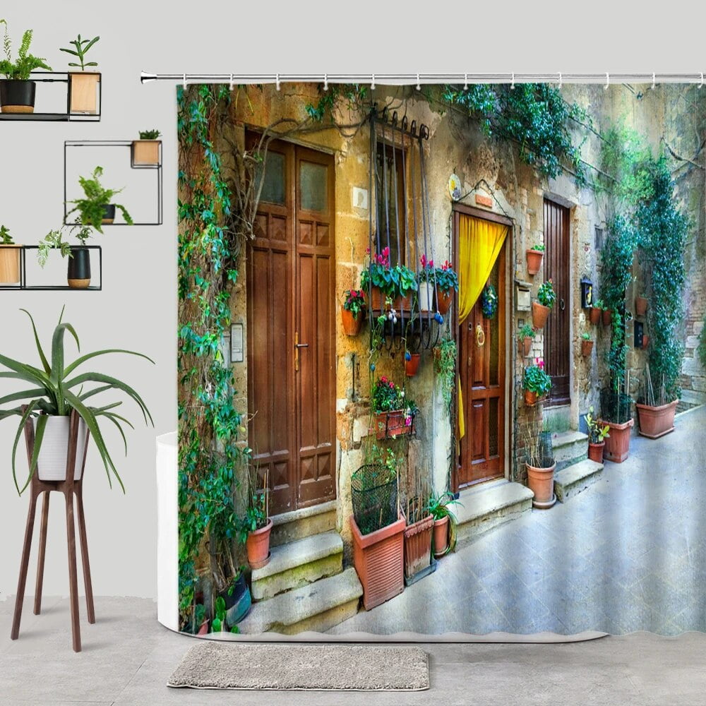 Old Courtyard Tapestry Rome Italy Country Historic Houses Stone House Wooden Door Tapestry Wall