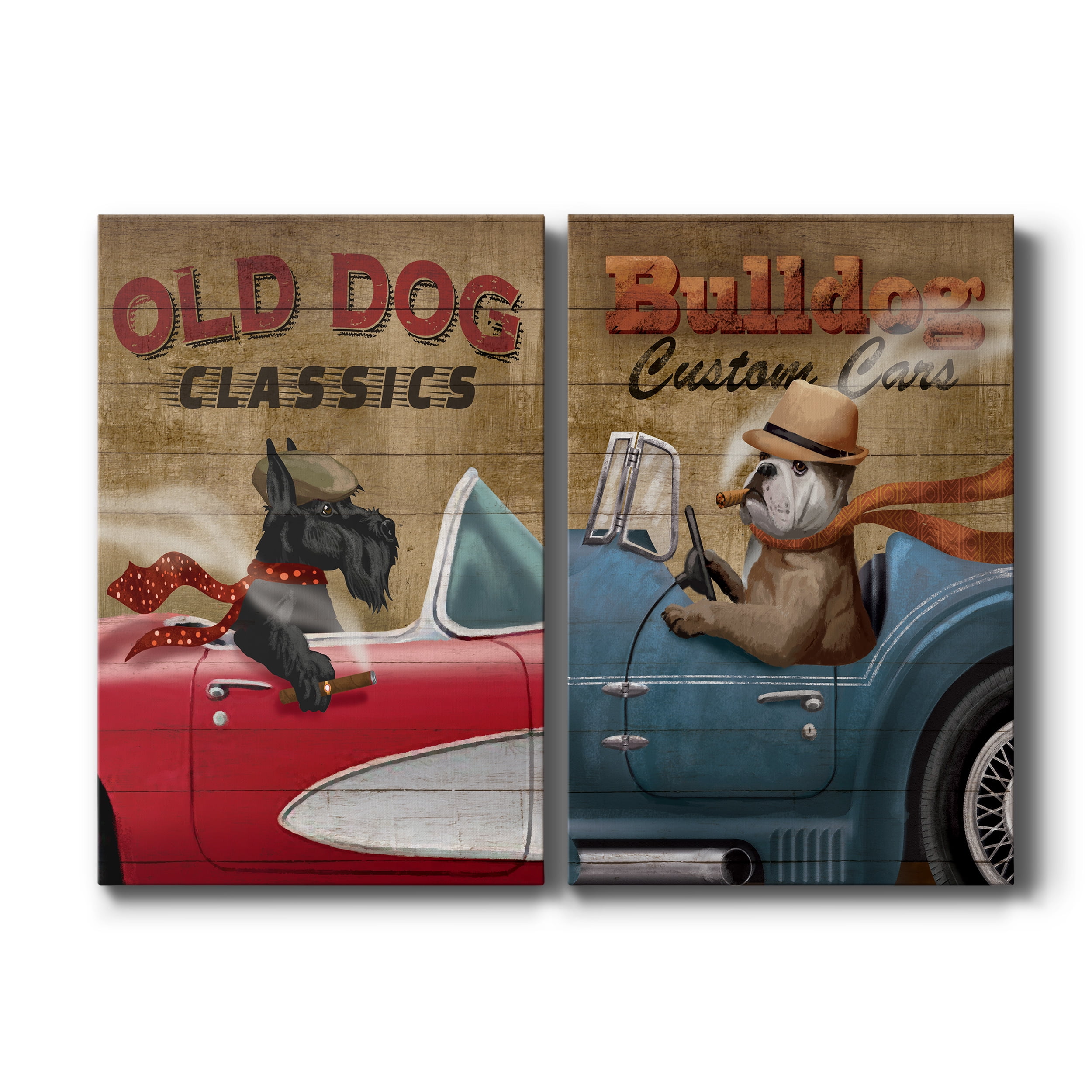 Old Dog Classics Premium Gallery Wrapped Canvas - Ready to Hang - Set of 2 - 32 x 48 Each