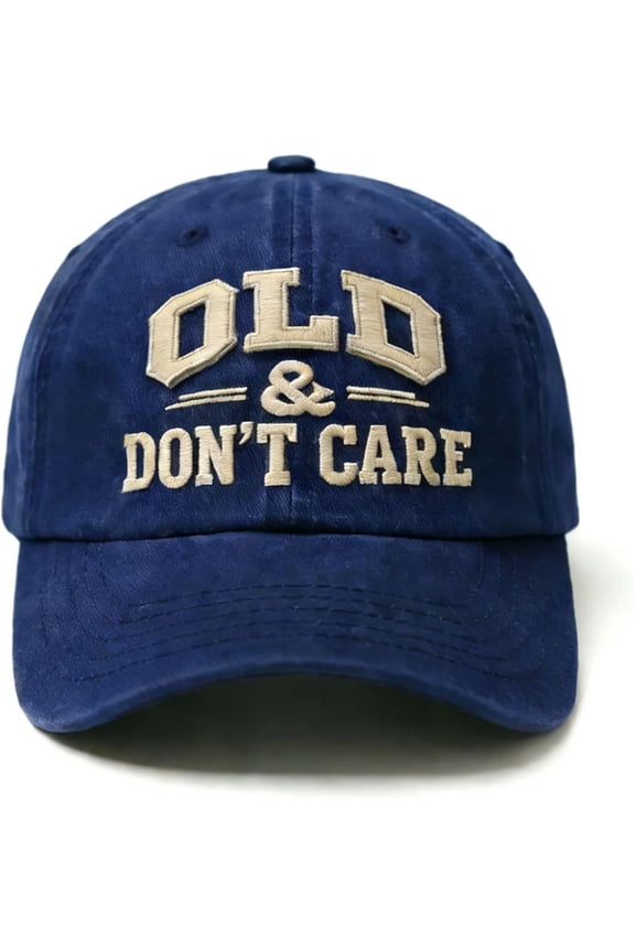 Old & Don't Care Embroidered Baseball Cap, Vintage Washed Distressed Low Profile Hat for Men Woman, Blue