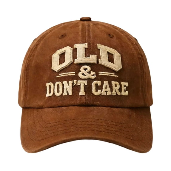 Old & Don't Care Embroidered Baseball Cap, Vintage Washed Distressed Low Profile Hat for Men Woman, Coffee