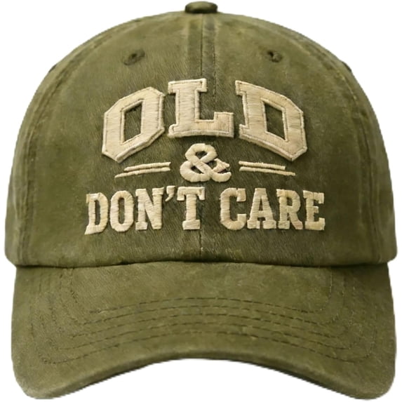 Old & Don't Care Embroidered Baseball Cap, Vintage Washed Distressed Low Profile Hat for Men Woman, Green