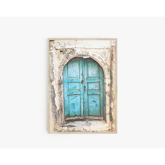 Old Door Turquoise Blue Architecture Travel Theme Porch Decoration, Stretched Canvas 8x10in