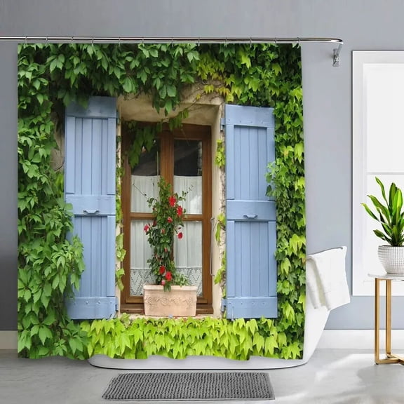 Old Door With Flowers In Verona Italy Shower Curtain Outdoor Street Garden Landscape Polyester Shower Curtains Bathroom Decor