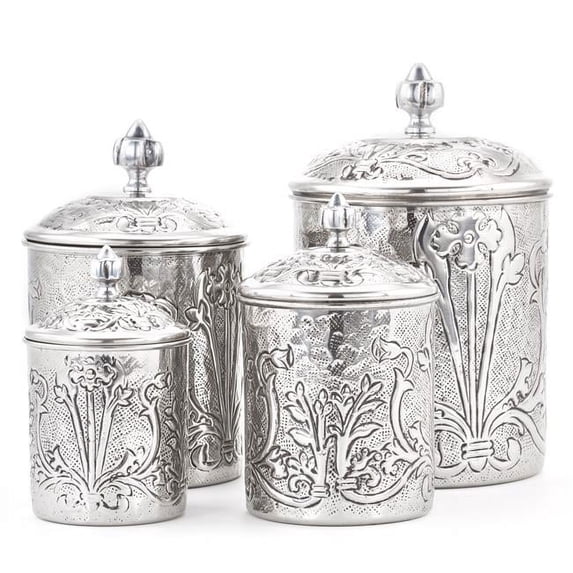 Old Dutch International Art Nouveau Stainless Steel 4 Piece Kitchen Canister Set