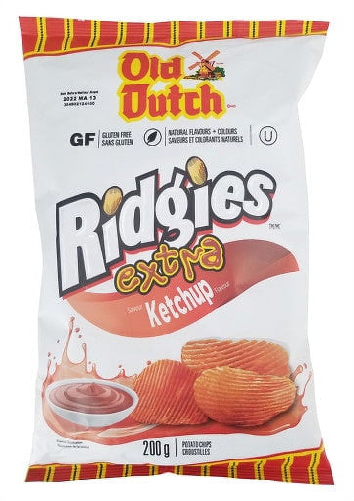 Old Dutch Ridgies Extra Ketchup Potato Chips, 200g/7 oz., Bag