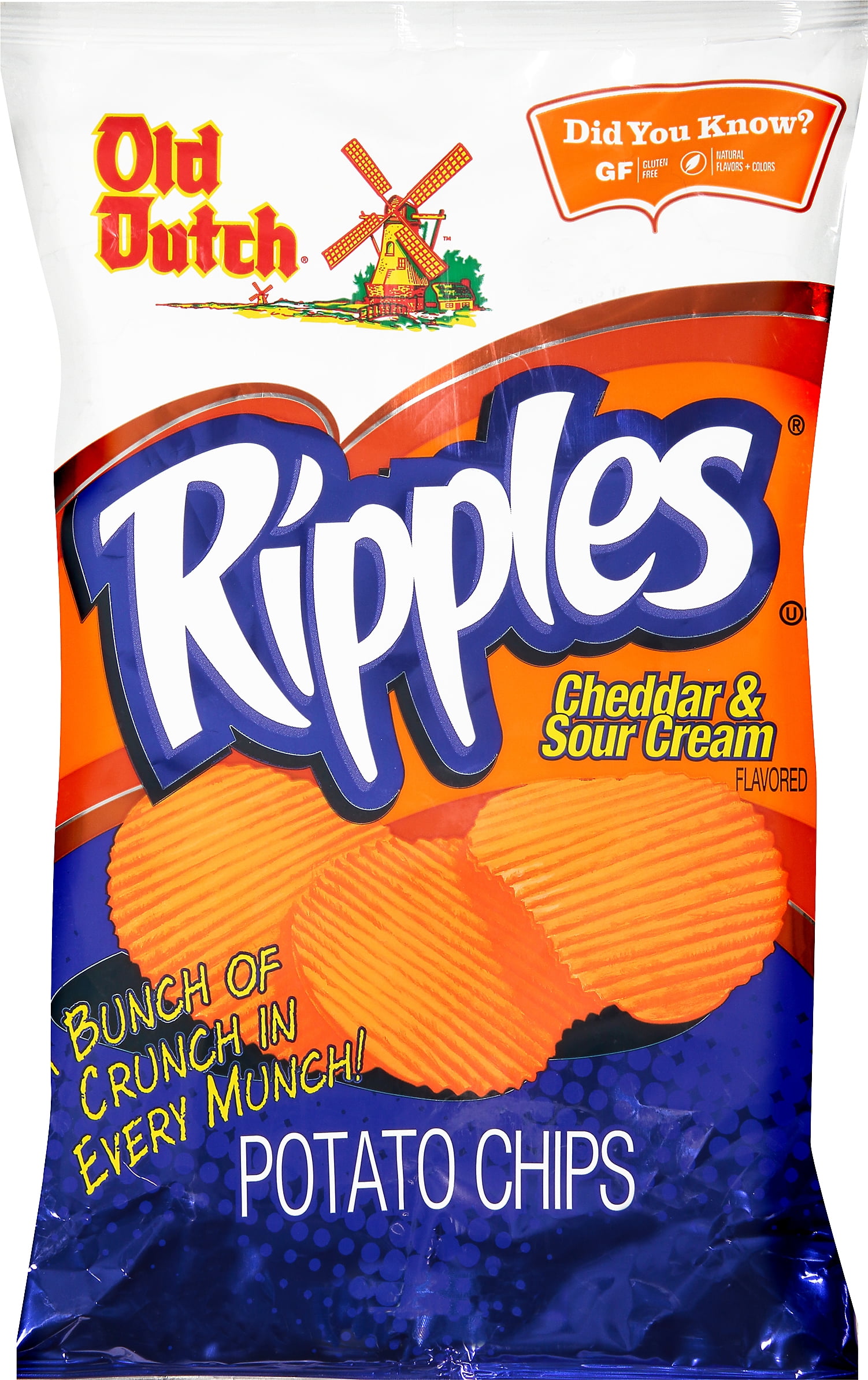 Old Dutch Ripples Cheddar & Sour Cream Potato Chips, 8 oz, Bag