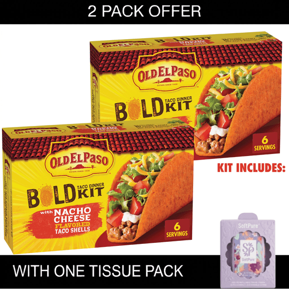 Old El Paso Bold Taco Dinner Kit with Nacho Cheese Flavored Taco Shells, Meal Prep, 9.5 oz Box