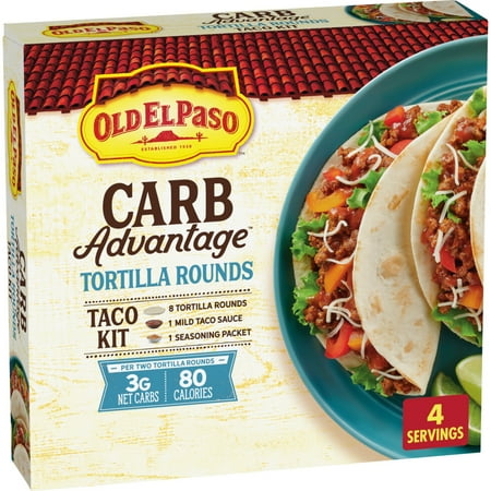 Old El Paso Carb Advantage Tortilla Rounds Taco Kit, Easy Meal Prep, 8 Count, 10.6 oz