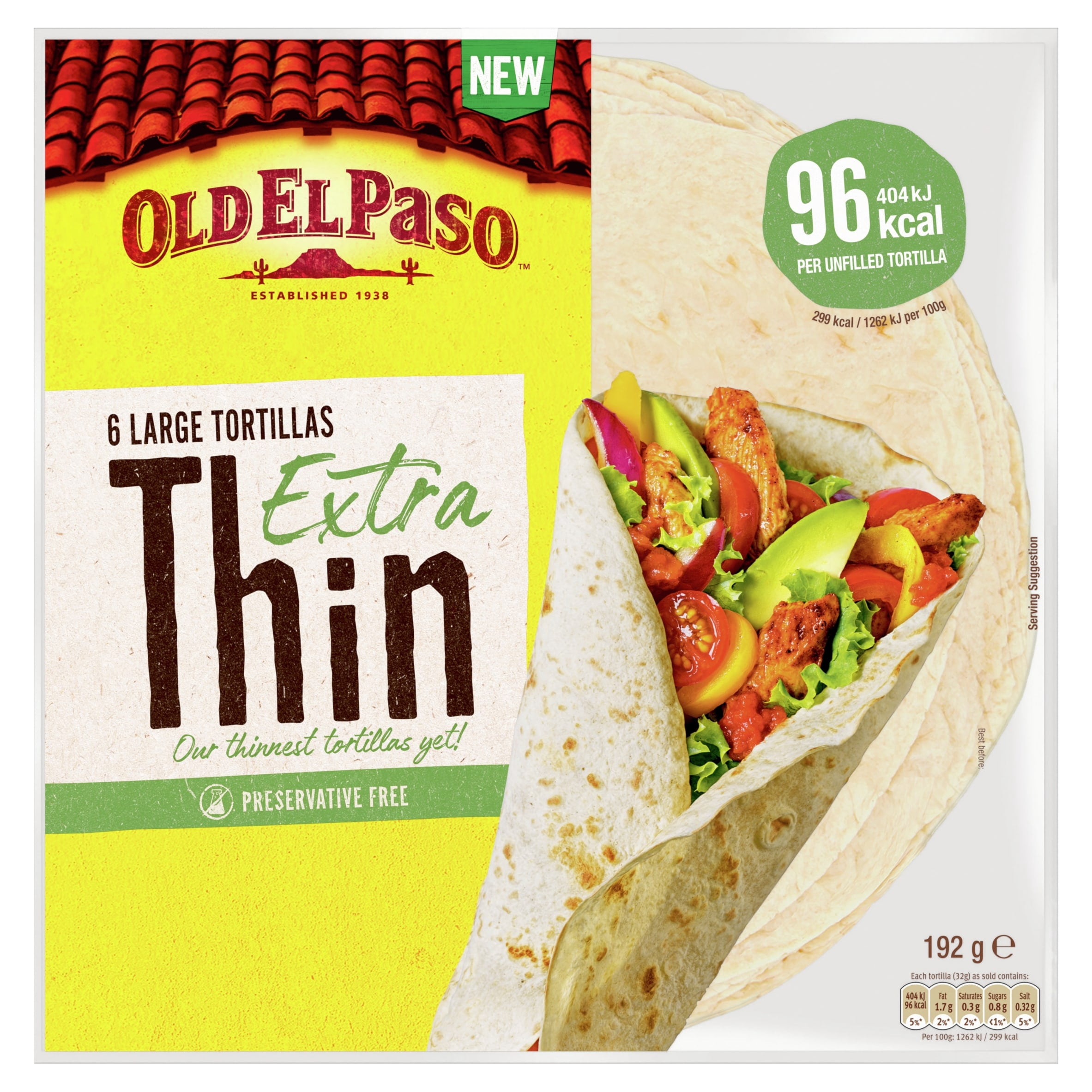 Old El Paso Extra Thin Large Tortilla Wraps 192g, Imported from Britain