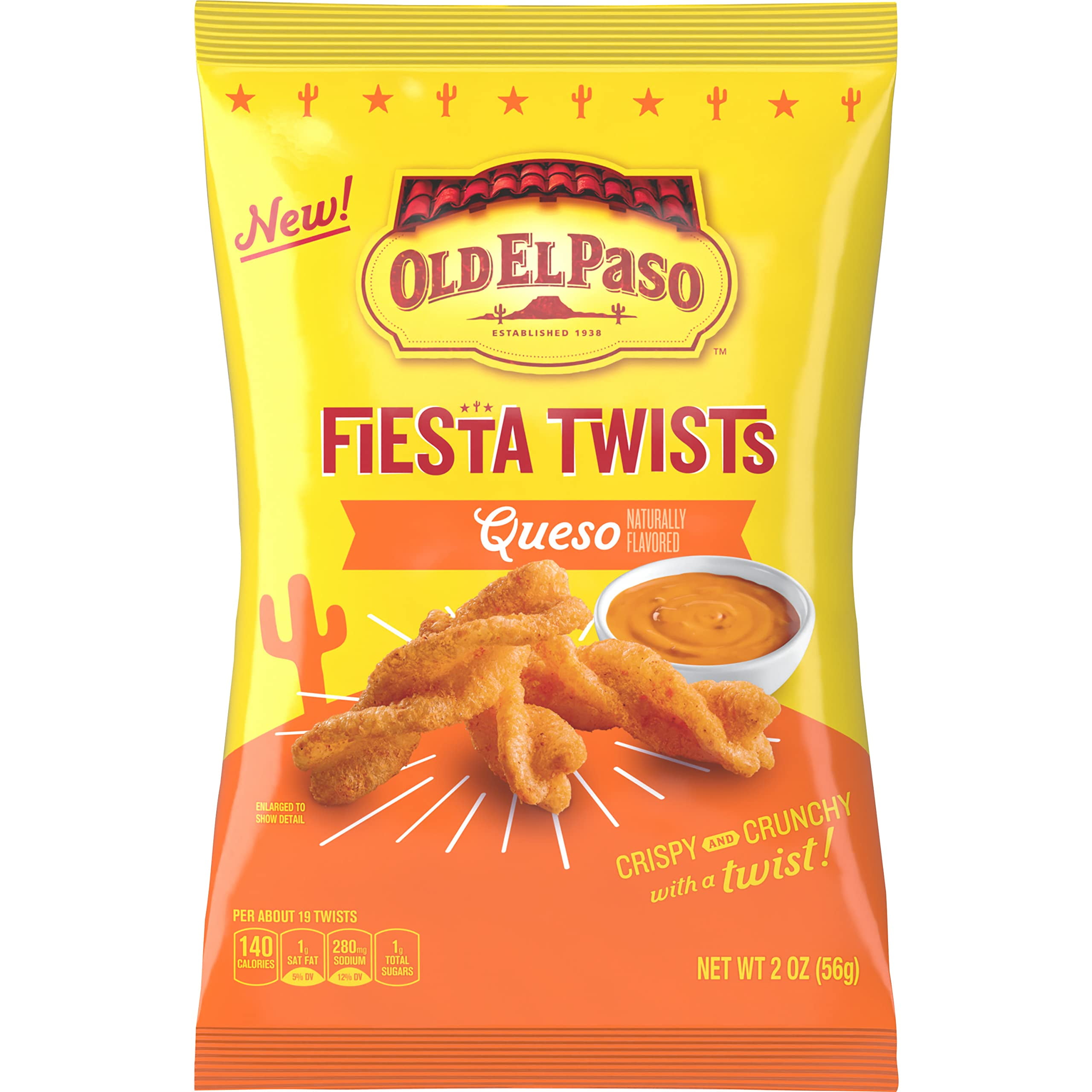 Old El Paso Fiesta DHF10 Twists, Queso Cheese, Crispy Corn Snacks, 2 oz