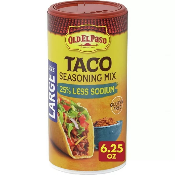 Old El Paso Gluten Free Taco Seasoning Mix Reduced Sodium Value Size 6.25oz (Pack of 2)