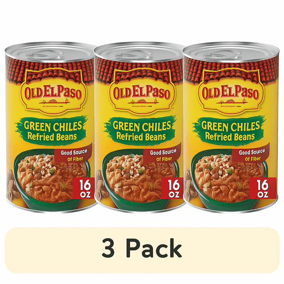 Old El Paso Green Chiles Refried Beans, 16 oz, Pack of 3