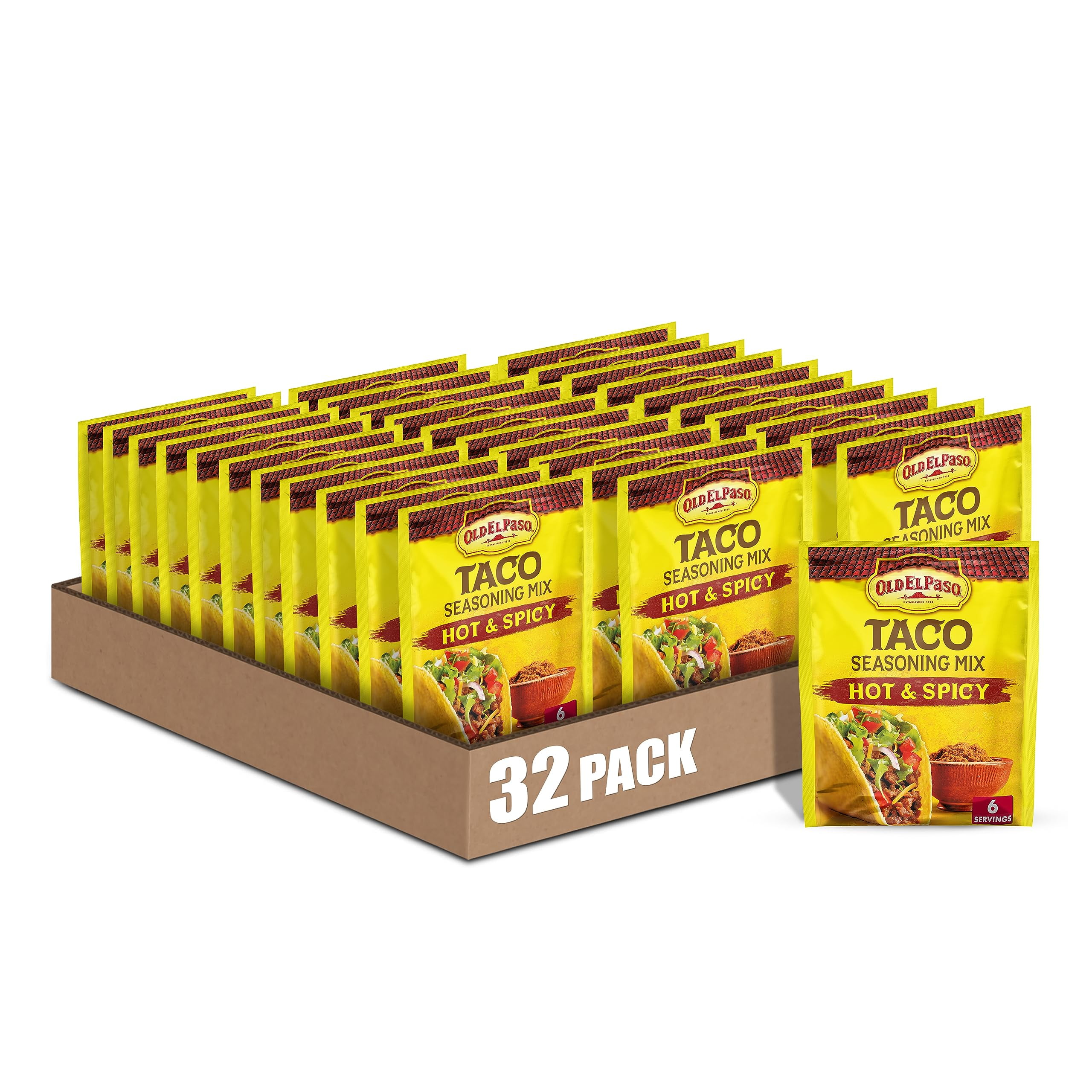 Old El Paso Hot AIF4 & Spicy Taco Seasoning, 1 oz. (Pack of 32)