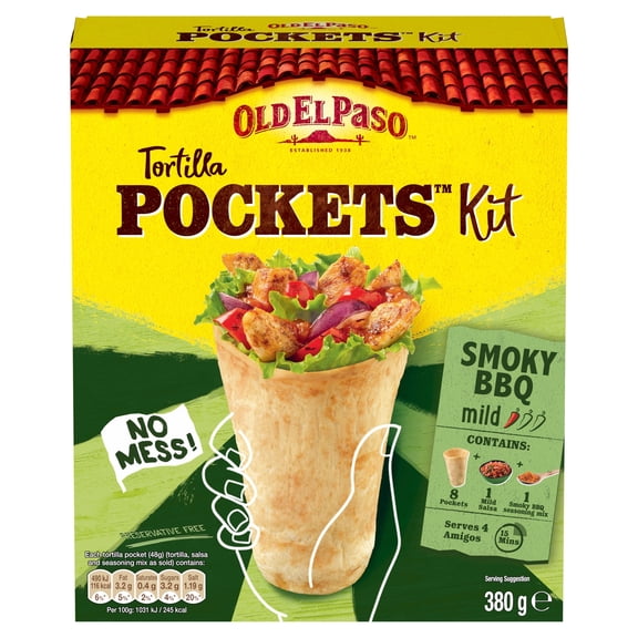 Old El Paso Mild Smoky Bbq Tortilla Pockets Kit 380G, Imported from Britain