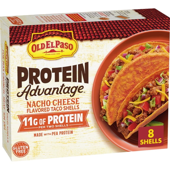 Old El Paso Protein Advantage Taco Shells, Nacho Cheese, 11g Protein, 8 Count, 4.52 oz