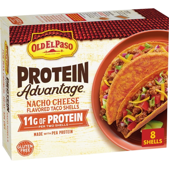 Old El Paso Protein Advantage Nacho Cheese Crunchy Taco Shells, Gluten Free, 8 Count
