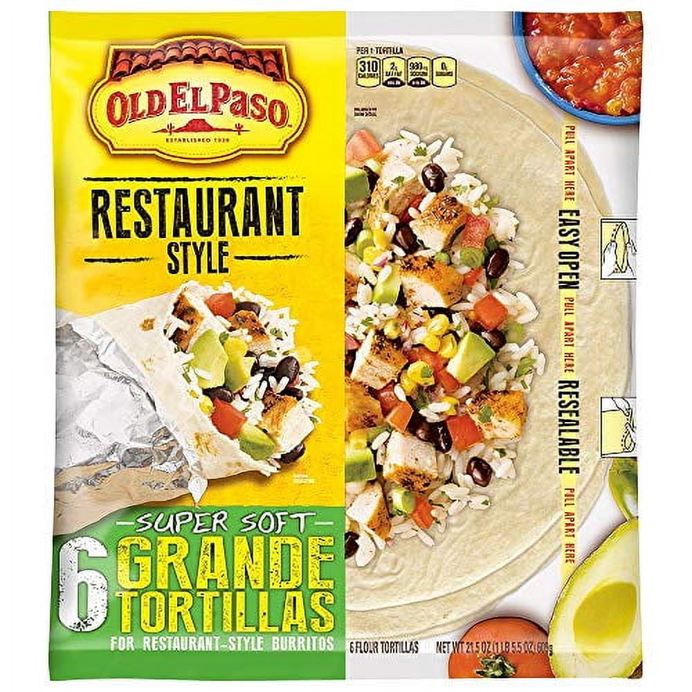 (5 pack) Old El Paso Restaurant Style Grande Flour Tortillas, Meal Prep, 6 Count, 21.5 oz