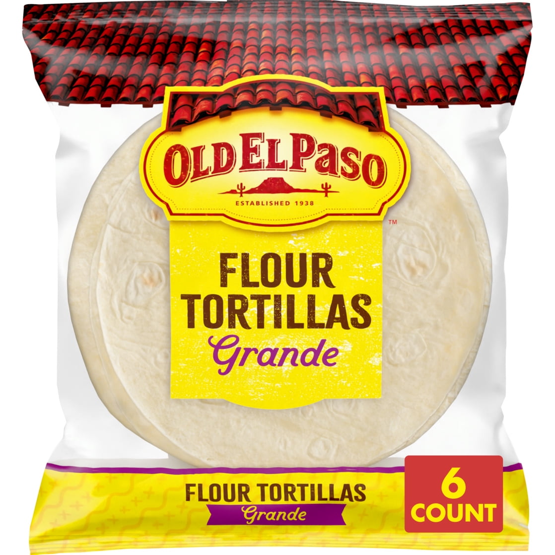 Old El Paso Restaurant Style Grande Flour Tortillas, Meal Prep, 6 Count, 21.5 oz