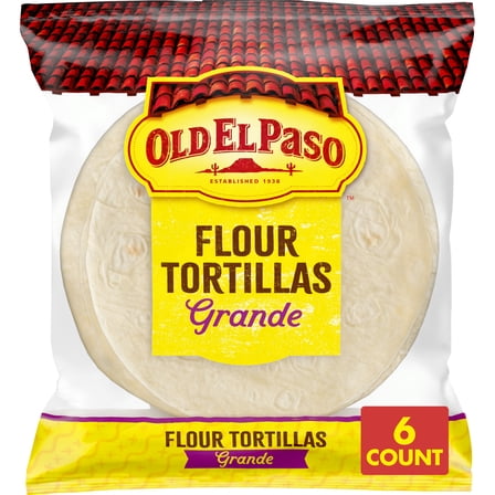 Old El Paso Restaurant Style Grande Flour Tortillas, Meal Prep, 6 Count, 21.5 oz