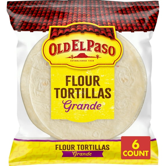 Old El Paso Restaurant Style Grande Flour Tortillas, Meal Prep, 6 Count, 21.5 oz
