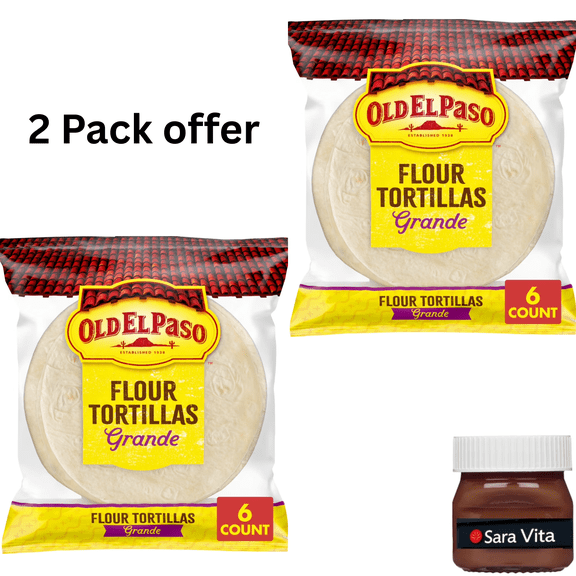 Old El Paso Restaurant Style Grande Flour Tortillas, Meal Prep, 6 Count, 21.5 oz