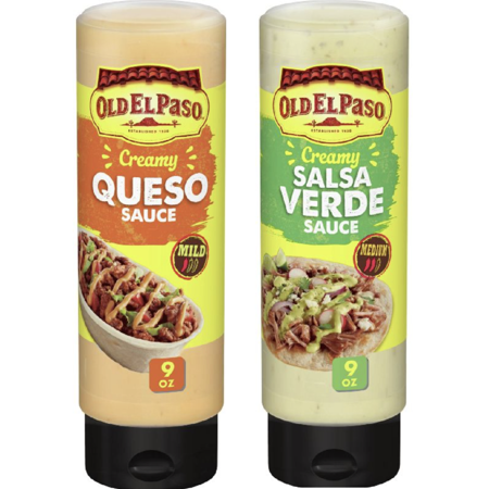 Old El Paso Sauce Creamy Queso & Salsa Verde flavored variety - 9oz