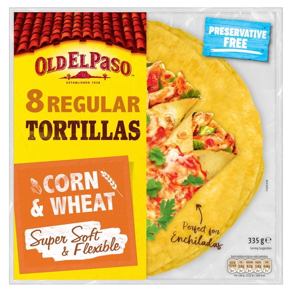 Old El Paso Soft Corn Tortillas Wraps X8 335G, Imported from Britain