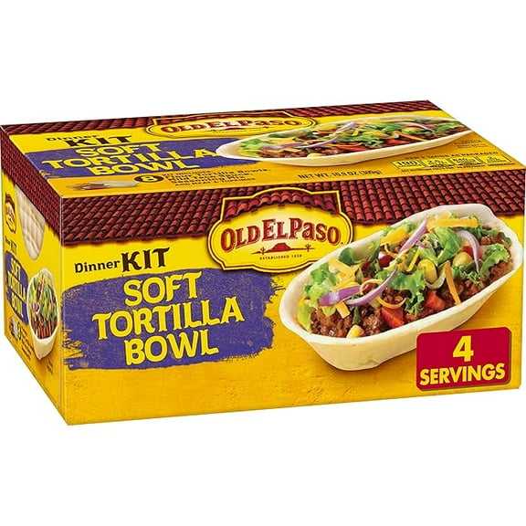 Old El Paso Soft Tortilla Bowl Dinner Kit, Mild Taco Sauce and Seasoning, 8 Ct, 10.9 oz