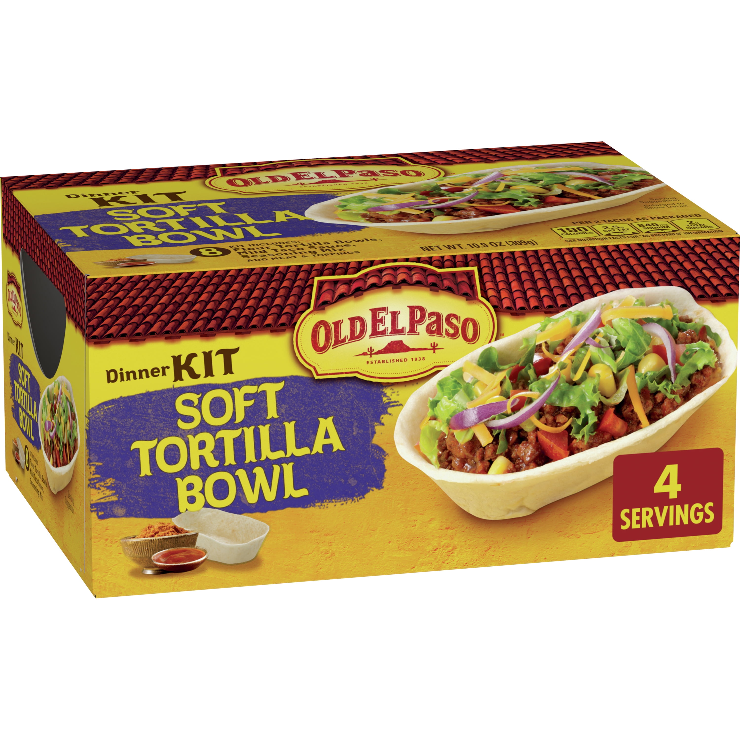Old El Paso Soft Tortilla Bowl Taco Dinner Kit with Mild Taco Sauce & Seasoning Mix, 10.9 oz