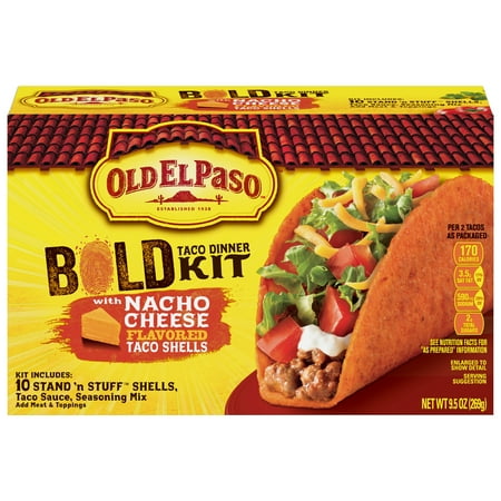 Old El Paso Stand 'N Stuff Bold Nacho Cheese Flavored Taco Dinner Kit, 9.5 oz.